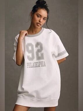 Anthropologie daily practice sporty Tee mini dress White Graphic with Number